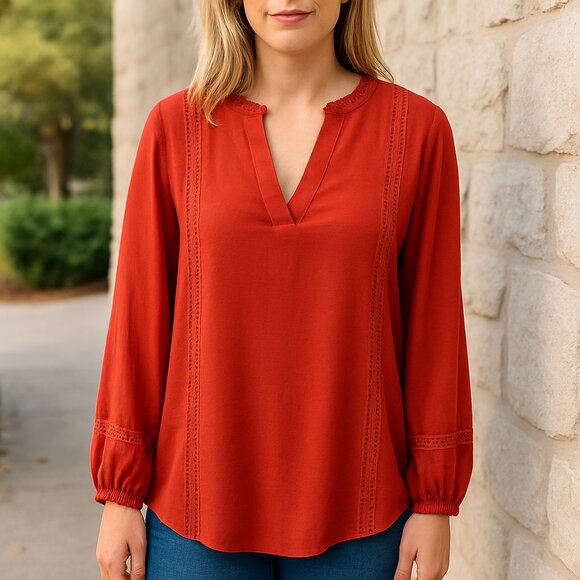 Amaryllis Tops - NWOT Amaryllis Puff Long Sleeves Crochet Embellished Top